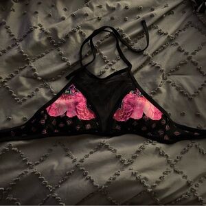 OP Black and Pink Floral Bikini Top